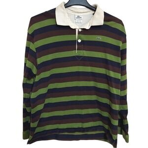 Vintage Lacoste Rugby Long Sleeve Shirt Mens XL Striped Preppy Green Black Logo